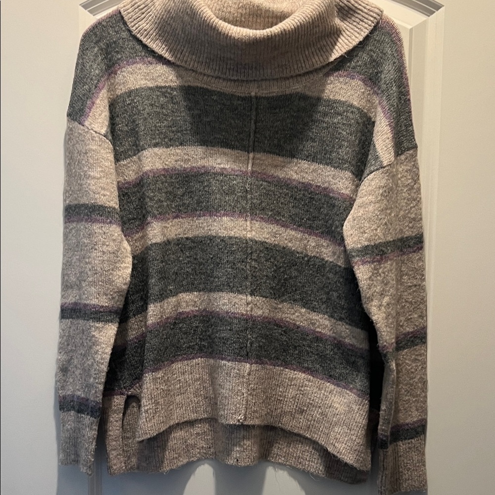 Heartloom Striped Turtleneck Sweater - Gray and Cream